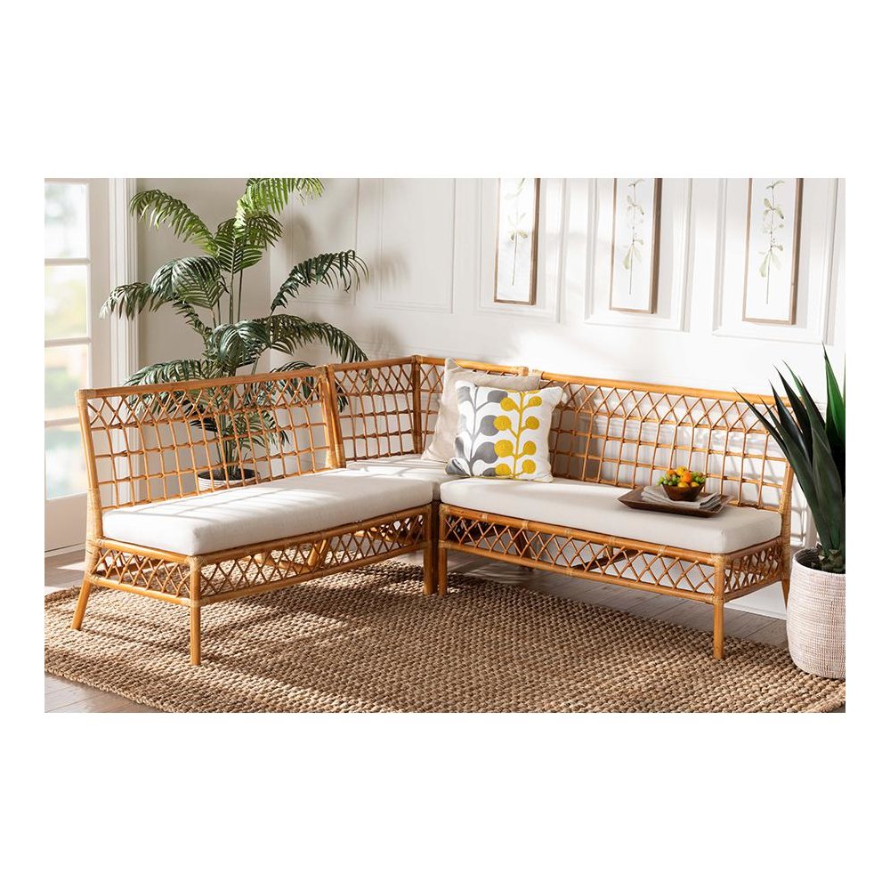 Bohemian Honey Rattan 3-Piece Dining Nook Banquette Set