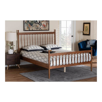 Deance Retro-Modern Walnut Brown Finished Wood Queen Size Platform Bed