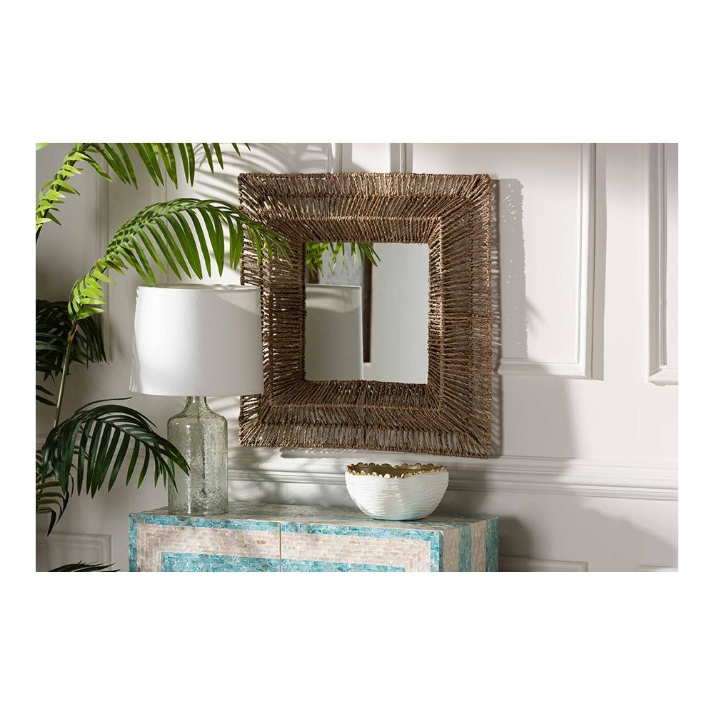 Bohemian Metal and Natural Brown Seagrass Accent Wall Mirror