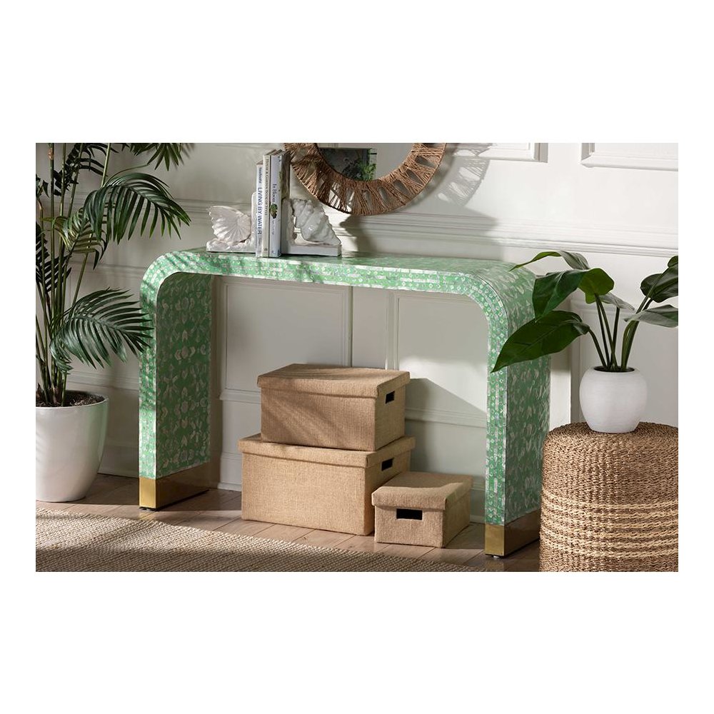 Didrika Modern Bohemian Seafoam Green Mother of Peral Console Table