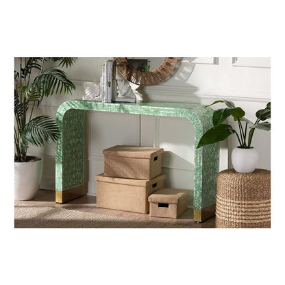 Didrika Modern Bohemian Seafoam Green Mother of Peral Console Table