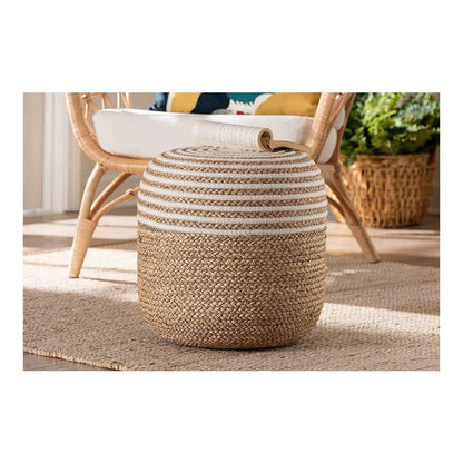 Bohemian Natural Brown Seagrass and Woven Rope Ottoman Footstool