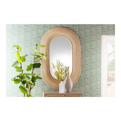 Drucilla Modern Bohemian Natural Brown Rattan Oval Accent Wall Mirror