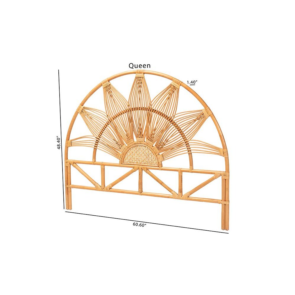 Jasmine Modern Bohemian Natural Rattan Queen Size Standalone Headboard