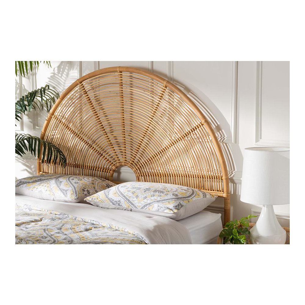 Nina Modern Bohemian Honey Rattan Queen Size Standalone Headboard