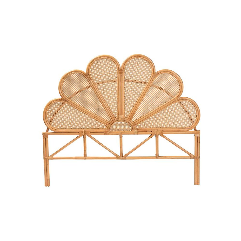 Flower Modern Bohemian Honey Rattan Queen Size Standalone Headboard