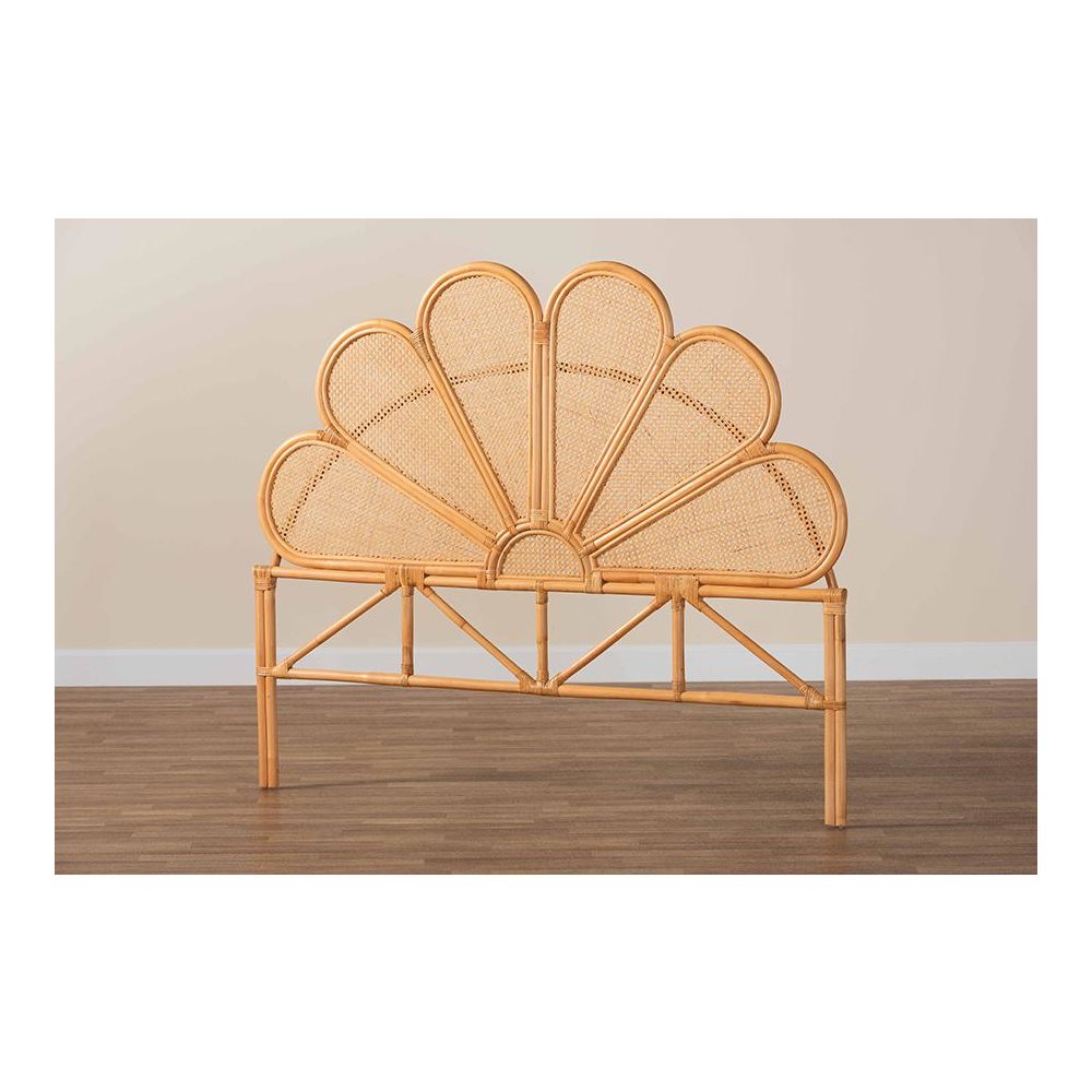 Flower Modern Bohemian Honey Rattan Queen Size Standalone Headboard