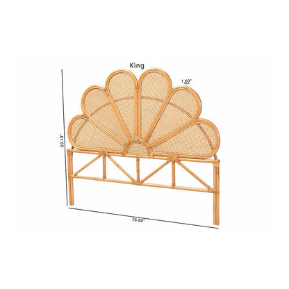 Flower Modern Bohemian Honey Rattan Queen Size Standalone Headboard