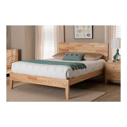 Hosea Japandi Carved Honeycomb Natural Queen Size Platform Bed