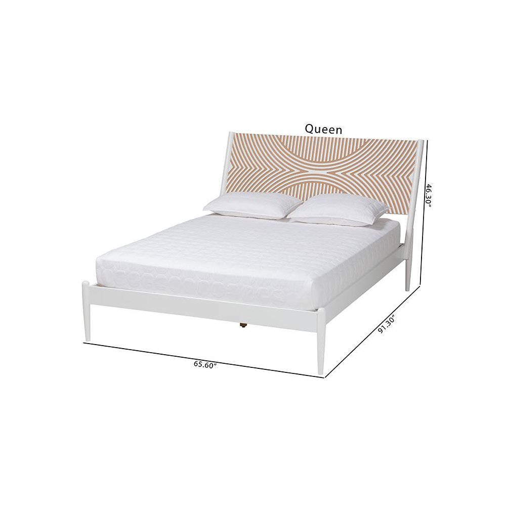 Louetta Coastal White King Size Platform Bed with Carved Contrasting Headboard