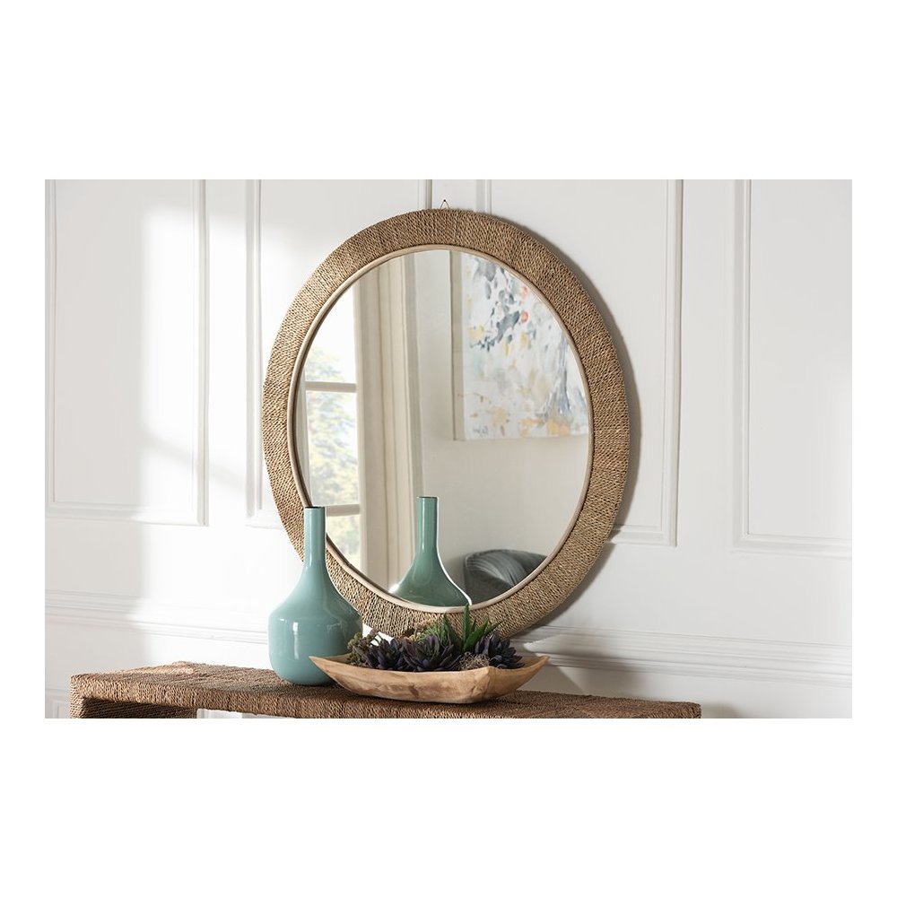 Geralyn Japandi Natural Seagrass Round Wall Mirror