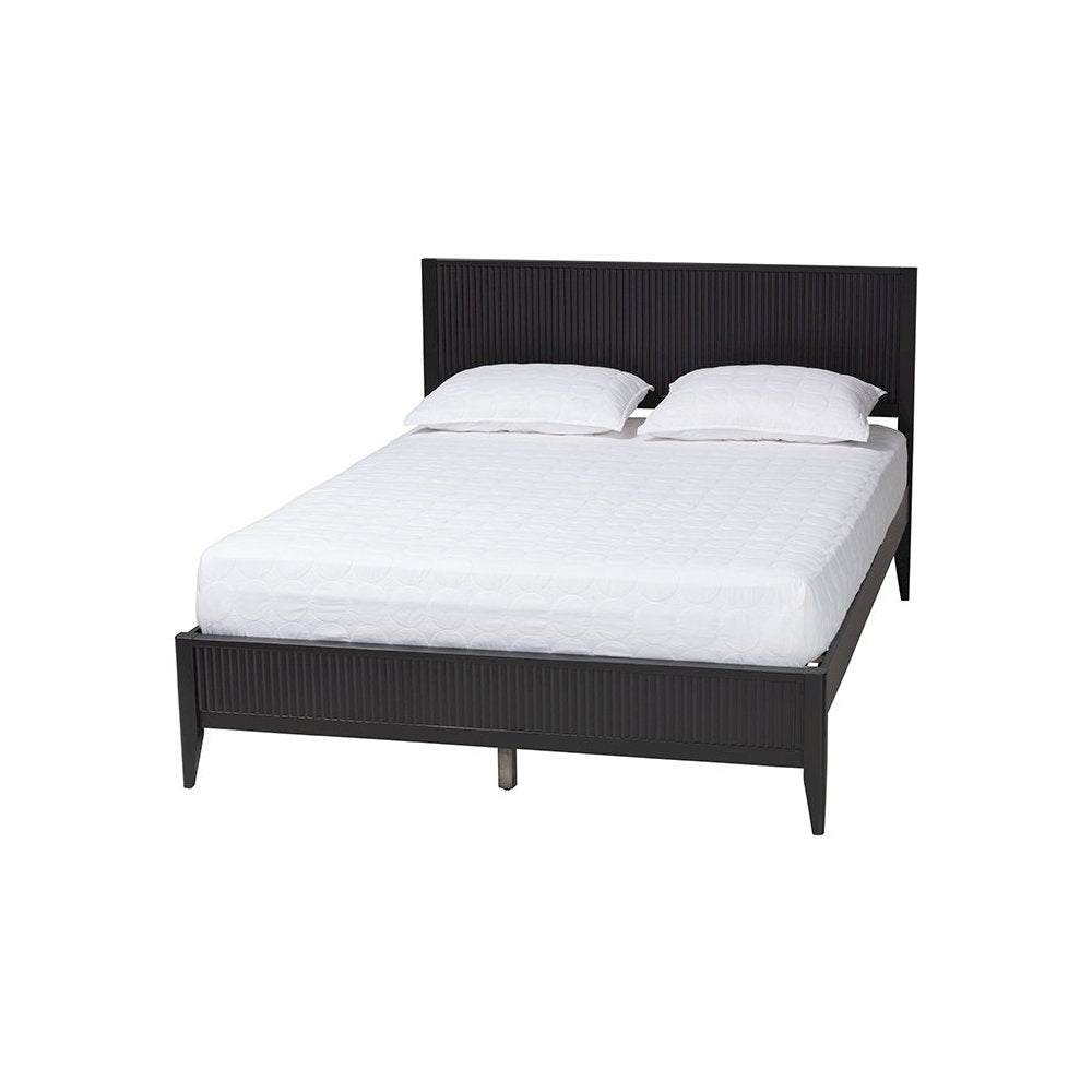 Primrose Mid-Century Black Fluted Wood King Size Platform Bed
