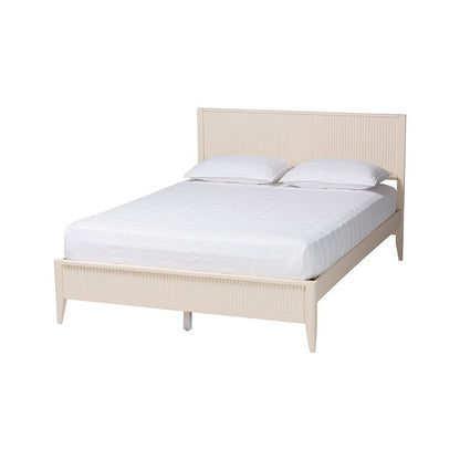 Primrose Mid-Century Ivory Fluted Wood King Size Platform Bed