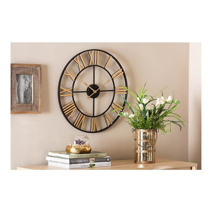 Baxton Studio Auden Modern Industrial Two-Tone Black and Gold Metal Wall Clock