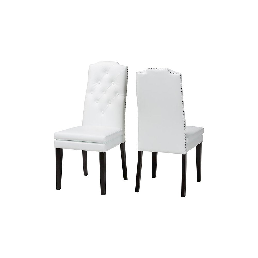 Leather Button-Tufted Nail heads Trim Dining Chair (Set of 2)