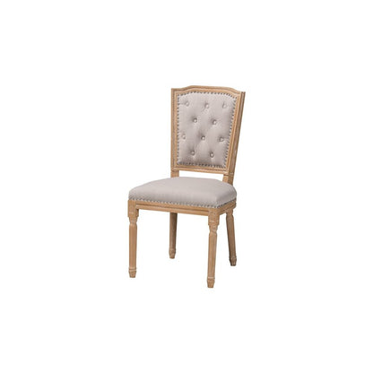 Cottage Weathered Oak Beige Fabric Button-tufted Upholstered Dining Chair