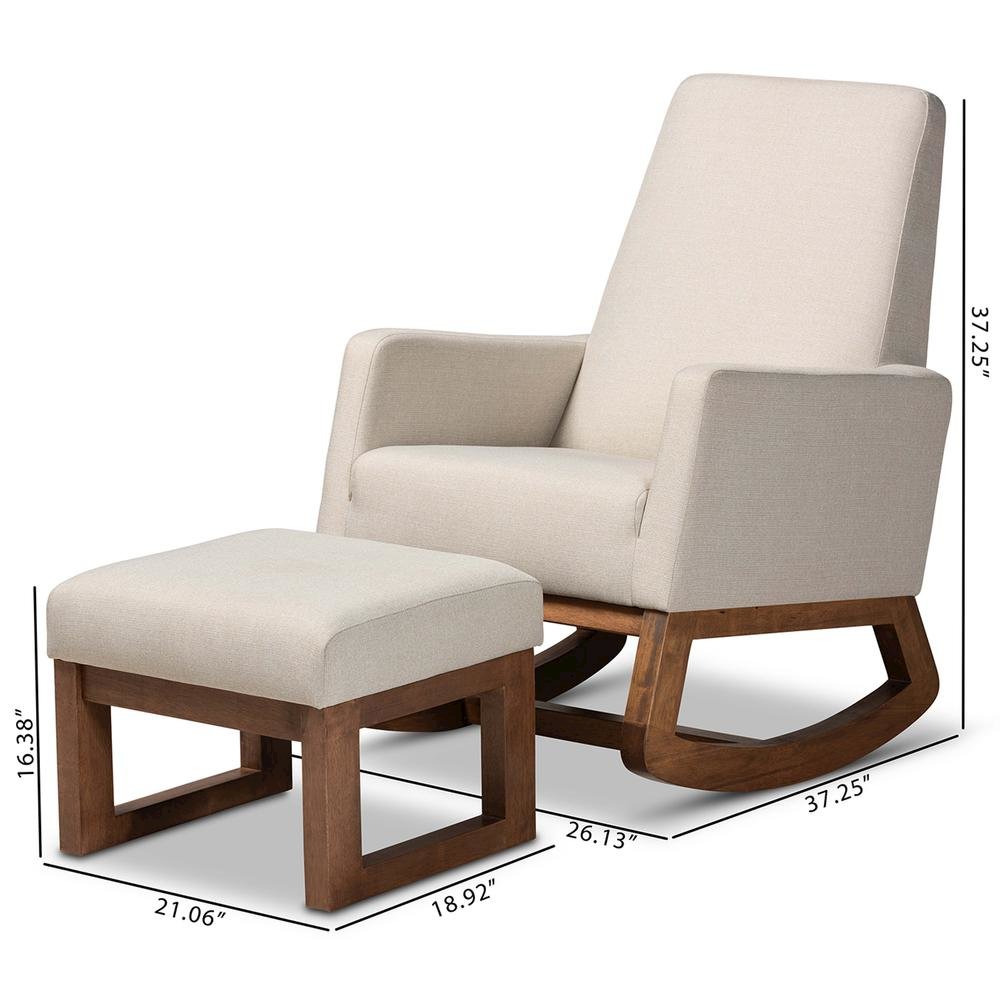 Light Beige Fabric Upholstered Rocking Chair and Ottoman Set