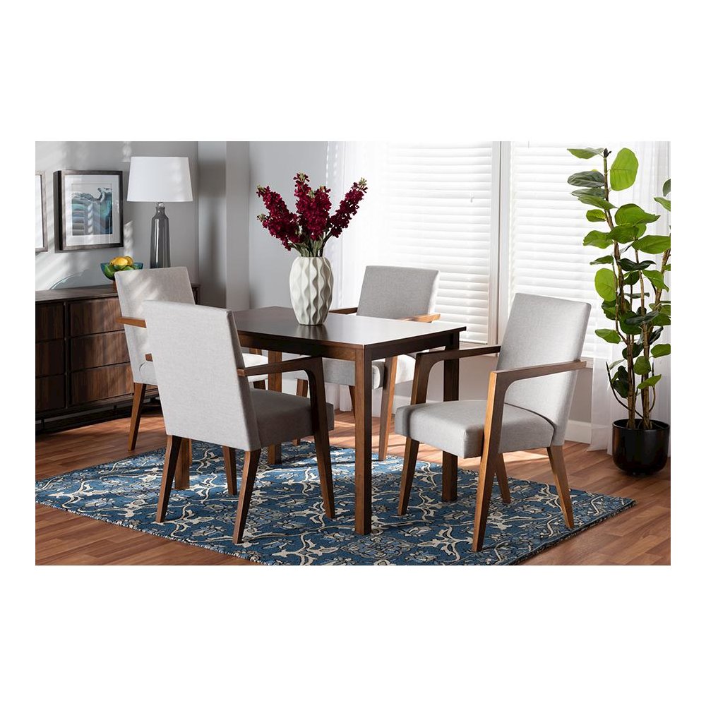Walnut Brown Finished Wood 5-Piece Dining Set