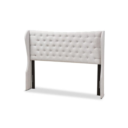 Greyish Beige Fabric Button-Tufted King Size Winged Headboard