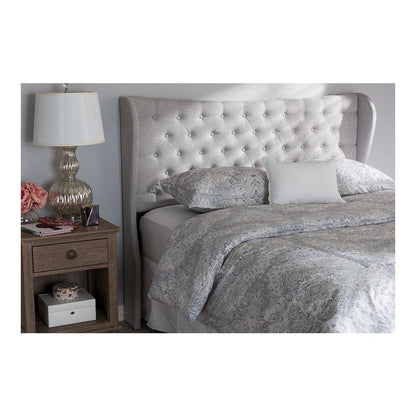 Greyish Beige Fabric Button-Tufted Queen Size Winged Headboard