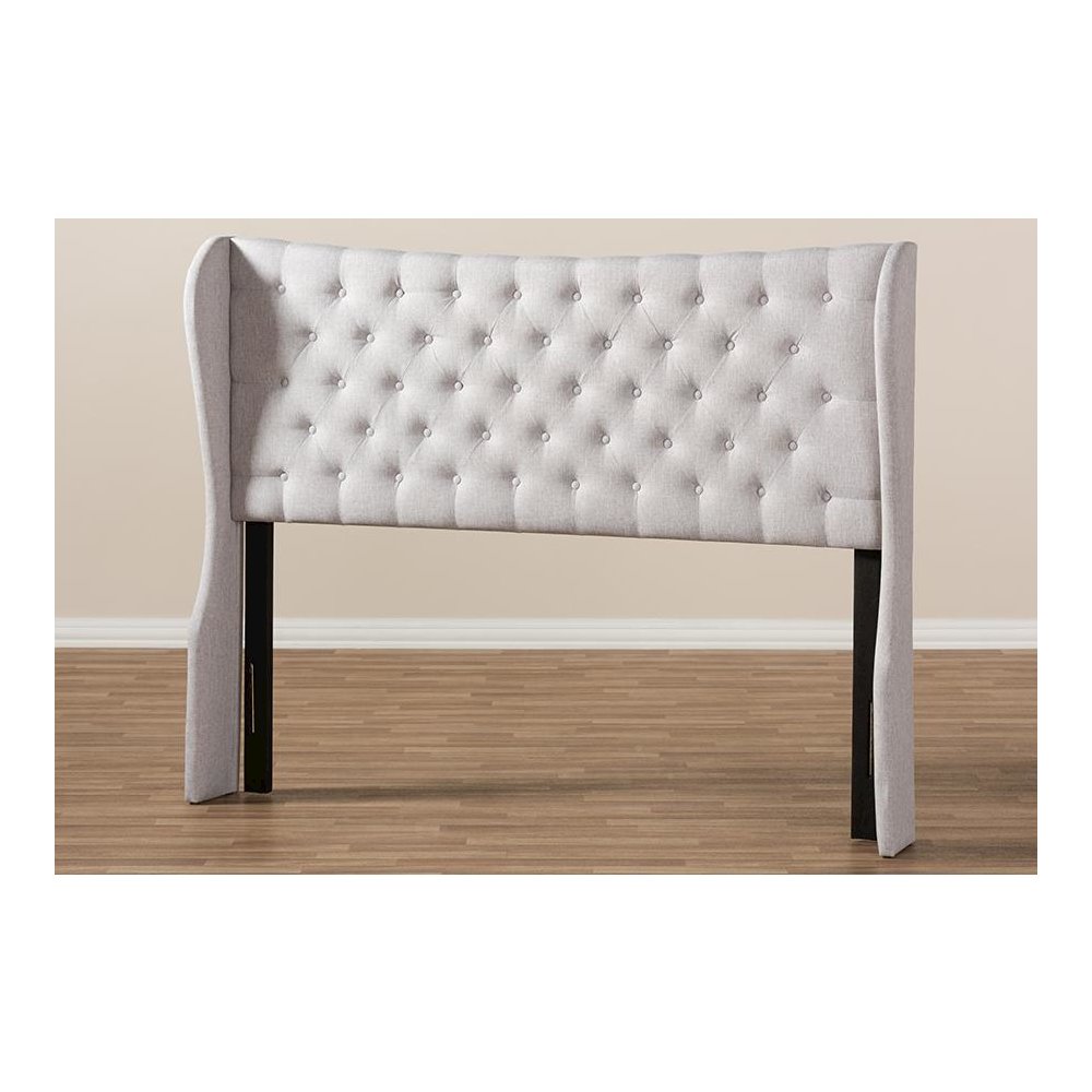 Greyish Beige Fabric Button-Tufted King Size Winged Headboard
