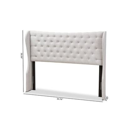 Greyish Beige Fabric Button-Tufted King Size Winged Headboard