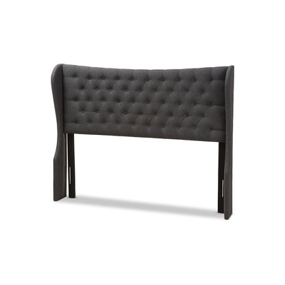 Dark Grey Fabric Button-Tufted Queen Size Winged Headboard