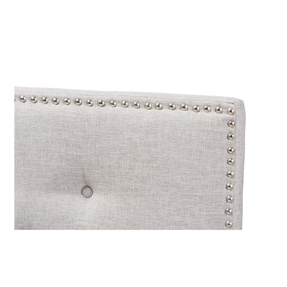 Greyish Beige Fabric Upholstered Queen Size Headboard