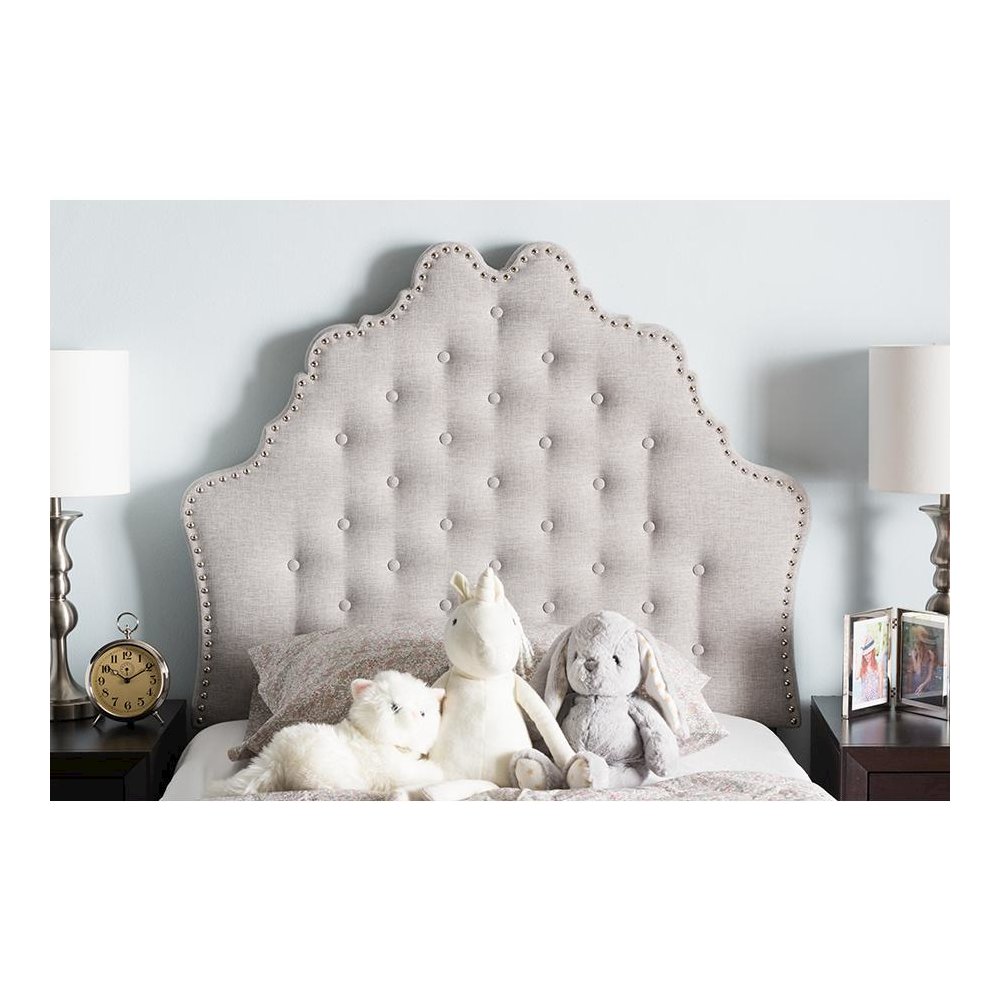 Hilda Modern and Contemporary Greyish Beige Fabric Twin Size Headboard