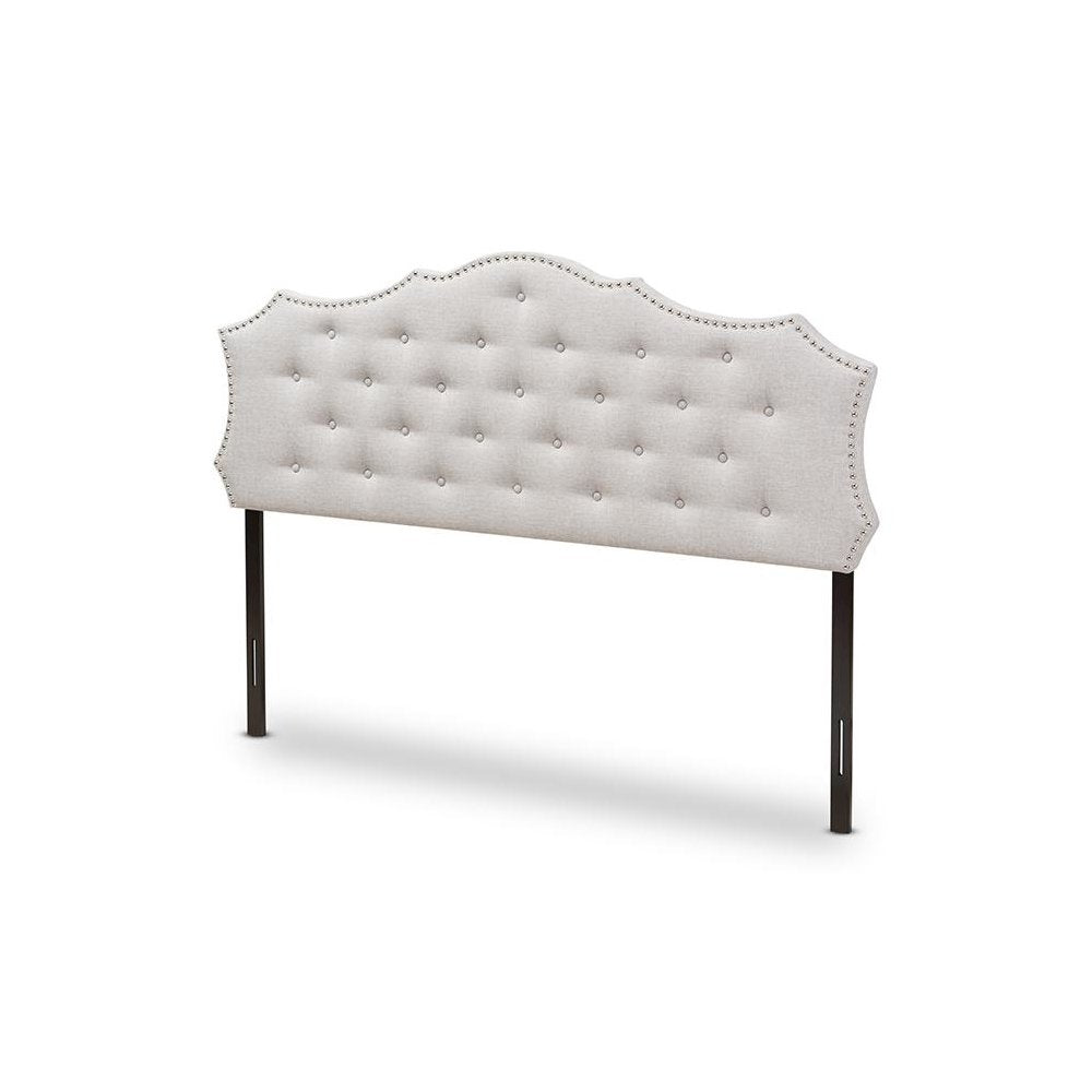 Aurora Modern and Contemporary Greyish Beige Fabric Queen Size Headboard