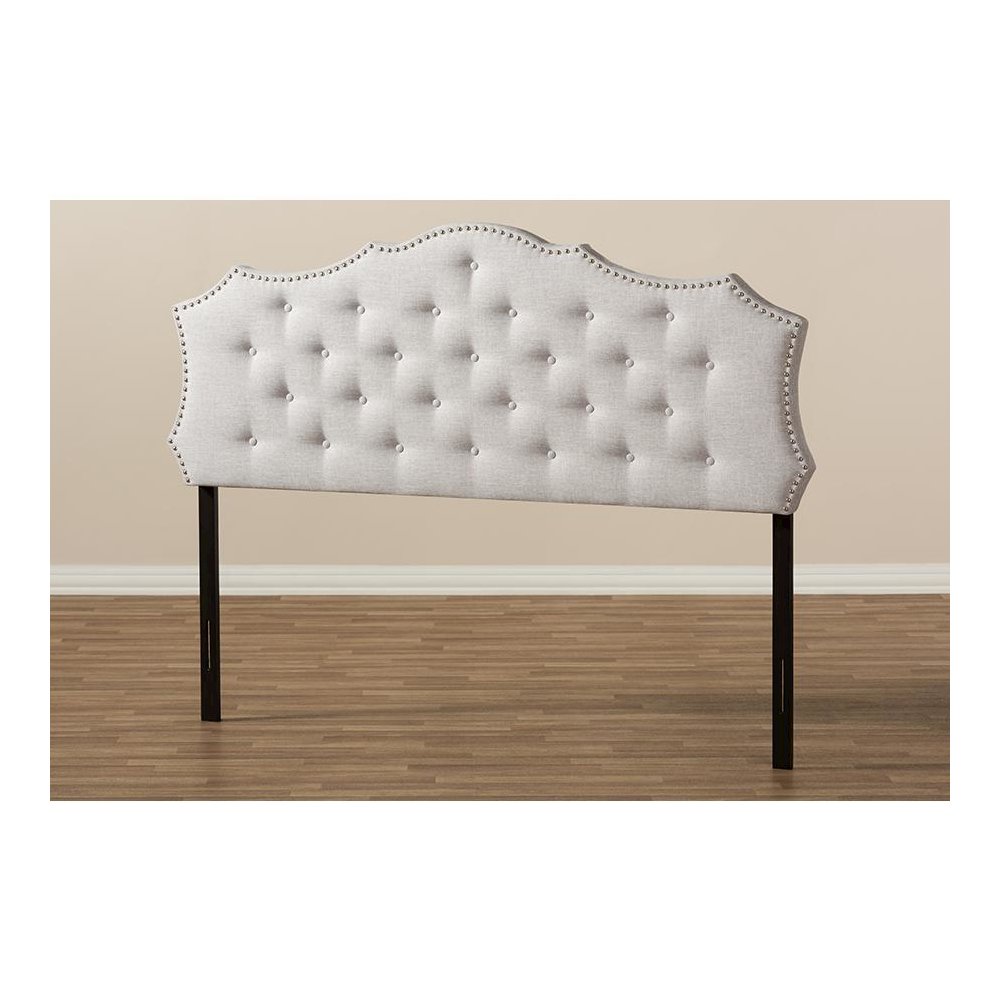 Aurora Modern and Contemporary Greyish Beige Fabric Queen Size Headboard