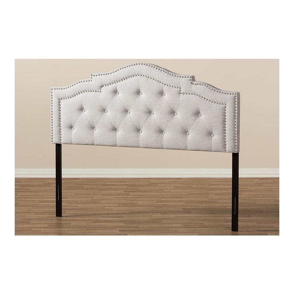 Edith Modern and Contemporary Greyish Beige Fabric Queen Size Headboard