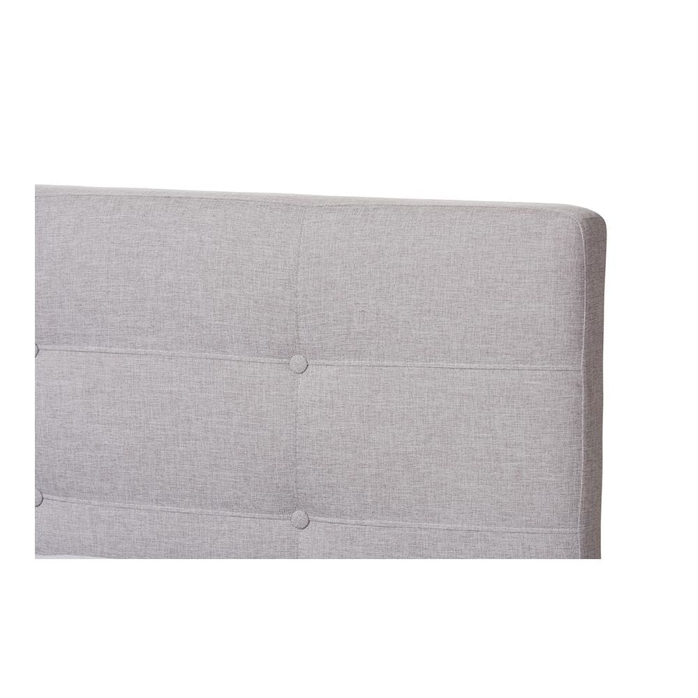 Valencia Mid-Century Modern Greyish Beige Fabric Queen Size Platform Bed