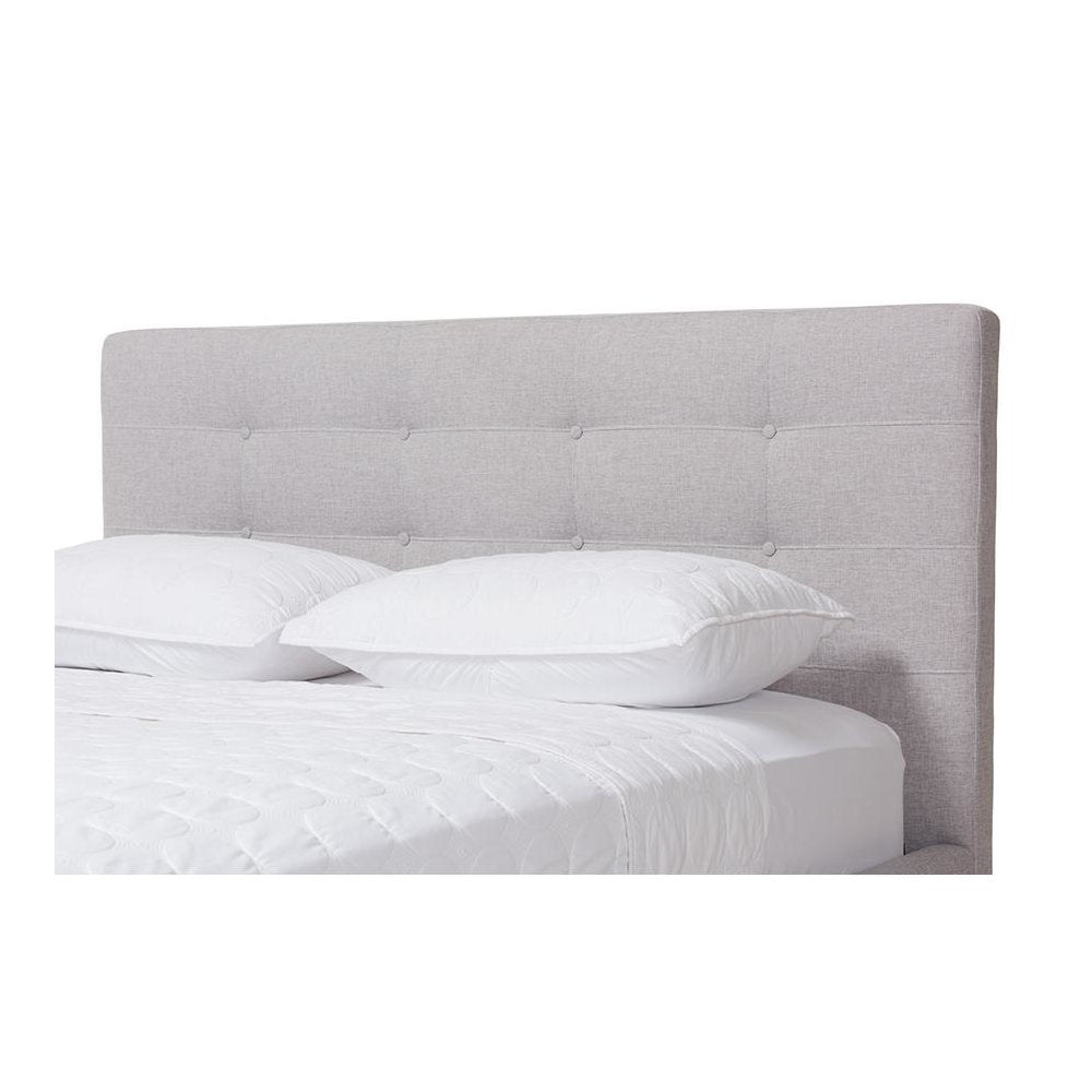 Valencia Mid-Century Modern Greyish Beige Fabric Queen Size Platform Bed