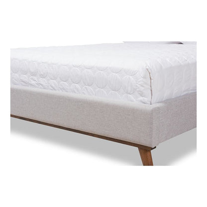 Valencia Mid-Century Modern Greyish Beige Fabric Queen Size Platform Bed