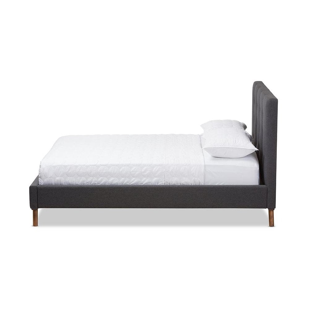Valencia Mid-Century Modern Dark Grey Fabric Queen Size Platform Bed