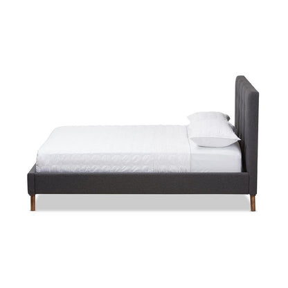Valencia Mid-Century Modern Dark Grey Fabric Queen Size Platform Bed