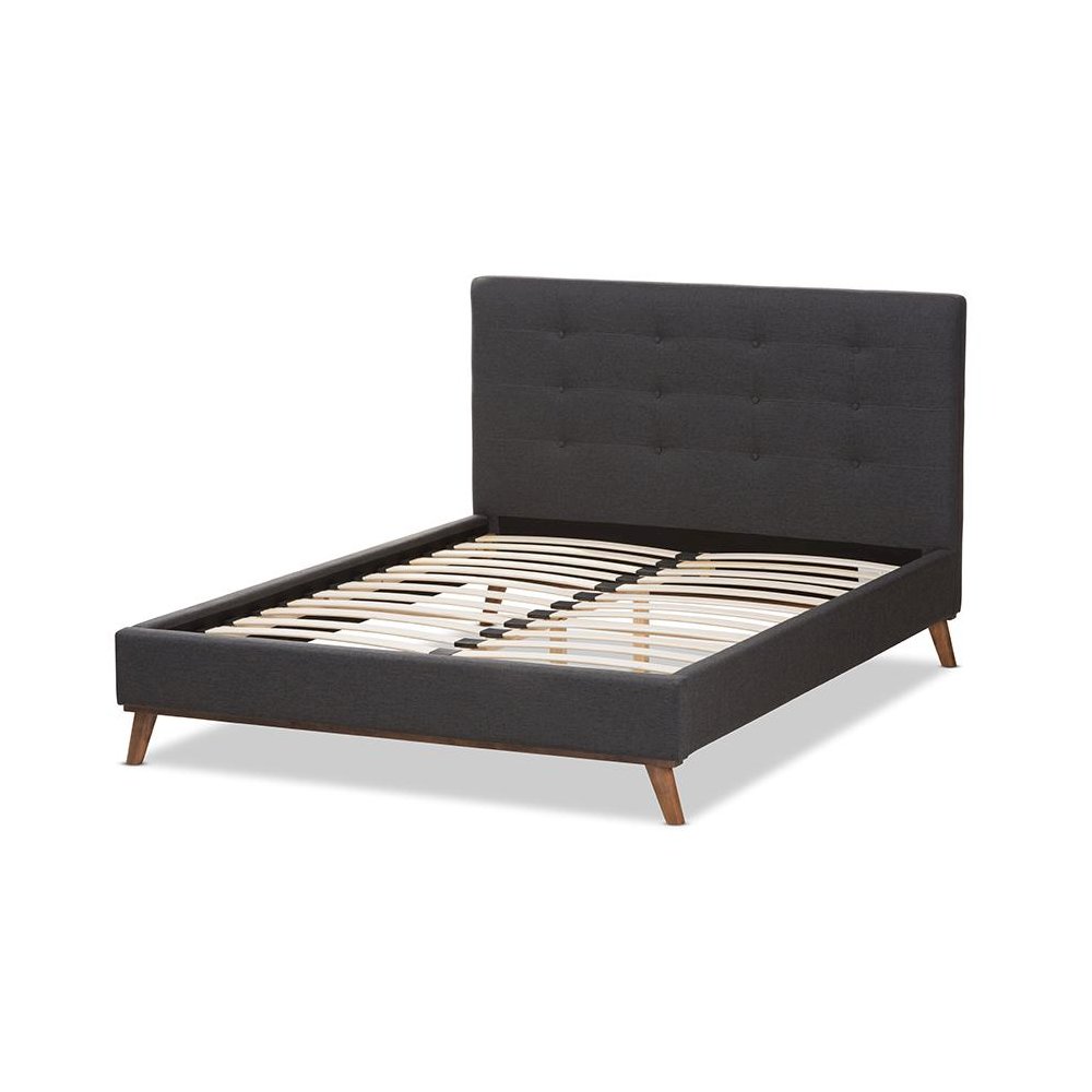 Valencia Mid-Century Modern Dark Grey Fabric Queen Size Platform Bed