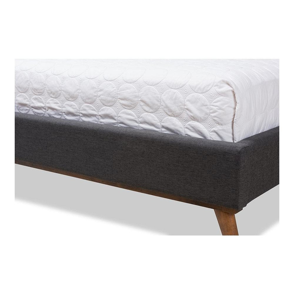 Valencia Mid-Century Modern Dark Grey Fabric Queen Size Platform Bed
