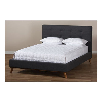 Valencia Mid-Century Modern Dark Grey Fabric Queen Size Platform Bed