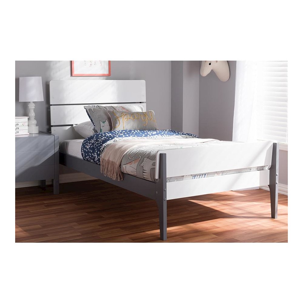 Classic Mission Style White and Dark Grey-Finished Wood Twin Platform Bed