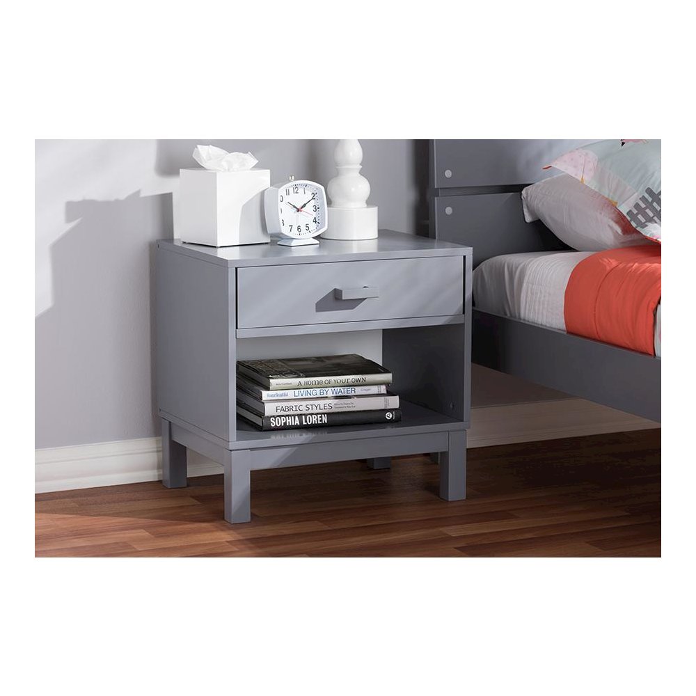 Baxton Studio Deirdre Modern and Contemporary Grey Wood 1-Drawer Nightstand