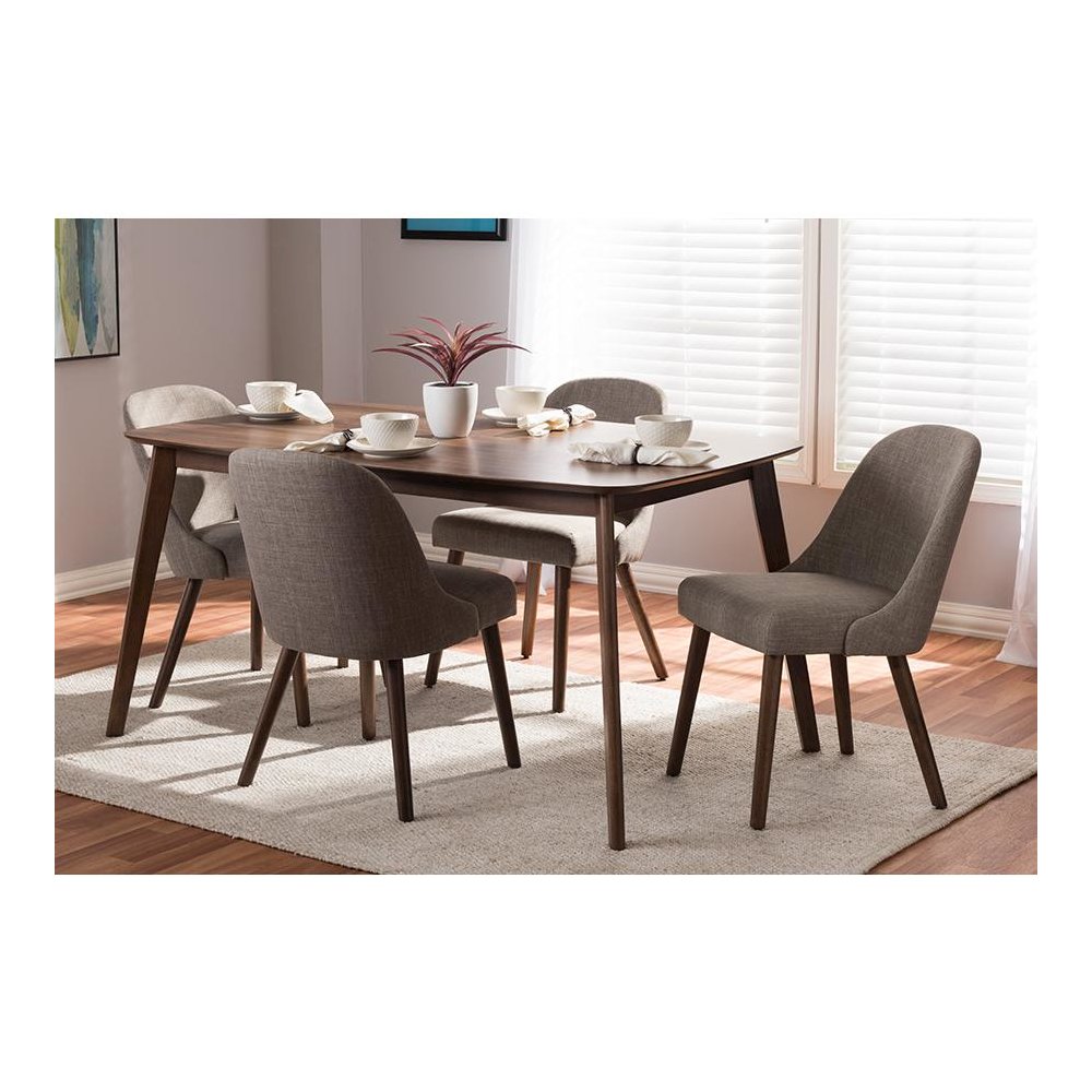 Light Grey Fabric Upholstered Walnut Finished Wood 5-Piece Dining Set