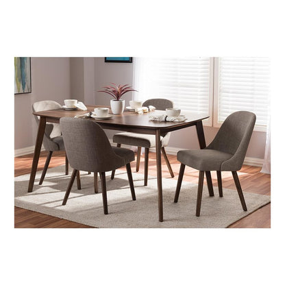 Light Grey Fabric Upholstered Walnut Finished Wood 5-Piece Dining Set