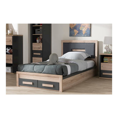 Dark Grey and Light Brown Two-Tone 2-Drawer Twin Size Storage Platform Bed