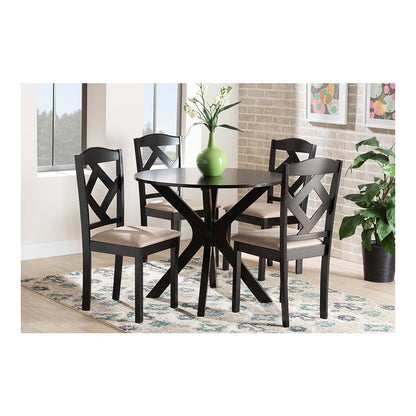 Carlin Sand Fabric Upholstered and Dark Brown Finished Wood 5-Piece Dining Set