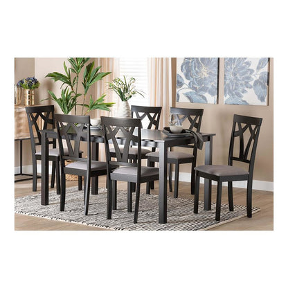 Sylvia Modern Grey Fabric and Dark Brown Finished Wood 7-Piece Dining Set