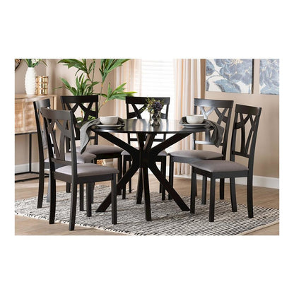 Luise Modern Grey Fabric and Dark Brown Finished Wood 7-Piece Dining Set
