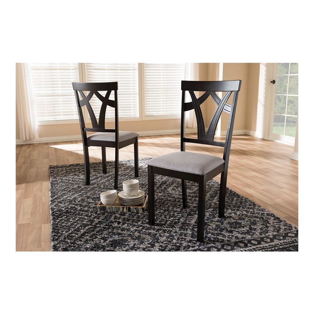Grey Fabric Upholstered and Dark Brown Finished Dining Chair (Set of 2)
