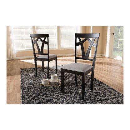 Grey Fabric Upholstered and Dark Brown Finished Dining Chair (Set of 2)